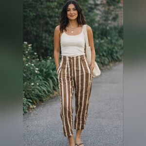 CHIC Stripe Linen Pleated Pants S